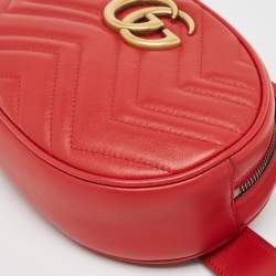Pre Owned Gucci Red Matelassé Leather GG Marmont Belt Bag