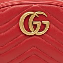 Pre Owned Gucci Red Matelassé Leather GG Marmont Belt Bag