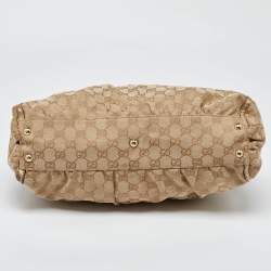 Pre Owned Gucci Beige/Gold GG Canvas and Leather D Ring Satchel