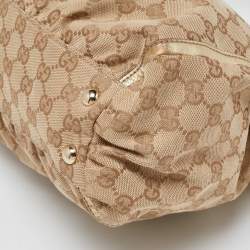 Pre Owned Gucci Beige/Gold GG Canvas and Leather D Ring Satchel