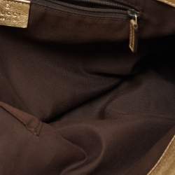 Pre Owned Gucci Beige/Gold GG Canvas and Leather D Ring Satchel