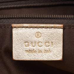Pre Owned Gucci Beige/Gold GG Canvas and Leather D Ring Satchel