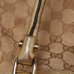 Pre Owned Gucci Beige/Gold GG Canvas and Leather D Ring Satchel