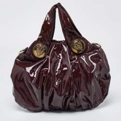 Pre Owned Gucci Burgundy Patent Leather Small Hysteria Hobo