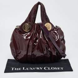 Pre Owned Gucci Burgundy Patent Leather Small Hysteria Hobo