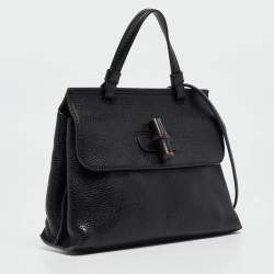 Pre Owned Gucci Black Leather Small Bamboo Daily Top Handle Bag