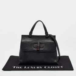 Pre Owned Gucci Black Leather Small Bamboo Daily Top Handle Bag