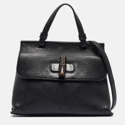 Pre Owned Gucci Black Leather Small Bamboo Daily Top Handle Bag