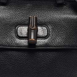 Pre Owned Gucci Black Leather Small Bamboo Daily Top Handle Bag