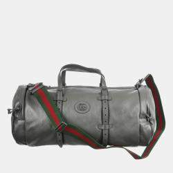 Gucci Grey Leather Tonal Double GG Large Duffle Bag