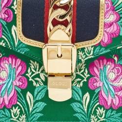Pre Owned Gucci Multicolor Floral Jacquard Mini Sylvie Top Handle Bag