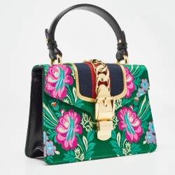 Pre Owned Gucci Multicolor Floral Jacquard Mini Sylvie Top Handle Bag