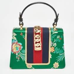 Pre Owned Gucci Multicolor Floral Jacquard Mini Sylvie Top Handle Bag