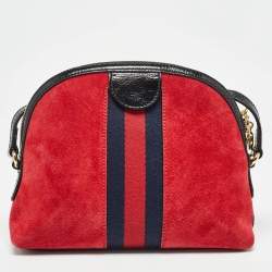 Pre Owned Gucci Red/Black Suede and Patent Leather Small  Ophidia Shoulder Bag