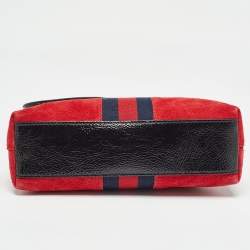 Pre Owned Gucci Red/Black Suede and Patent Leather Small  Ophidia Shoulder Bag