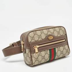 Pre Owned Gucci Beige/Brown GG Supreme Canvas and Leather Ophidia Belt Bag