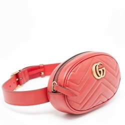 Gucci Red Matelassé Leather Mini GG Marmont Belt Bag