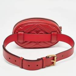 Gucci Red Matelassé Leather Mini GG Marmont Belt Bag