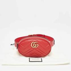 Gucci Red Matelassé Leather Mini GG Marmont Belt Bag