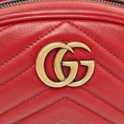 Gucci Red Matelassé Leather Mini GG Marmont Belt Bag