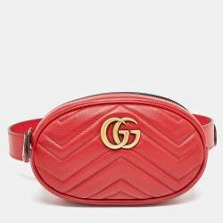 Gucci Red Matelassé Leather Mini GG Marmont Belt Bag