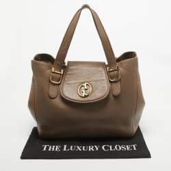 Pre Owned Gucci Beige Leather 1973 Flap Tote