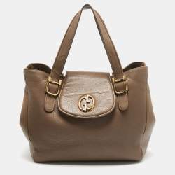 Pre Owned Gucci Beige Leather 1973 Flap Tote