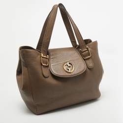 Pre Owned Gucci Beige Leather 1973 Flap Tote