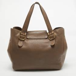 Pre Owned Gucci Beige Leather 1973 Flap Tote