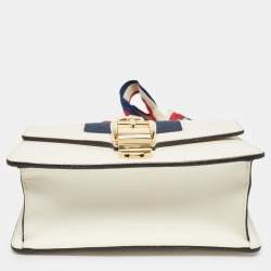 Pre Owned Gucci Off White Leather Mini Web Chain Sylvie Crossbody Bag