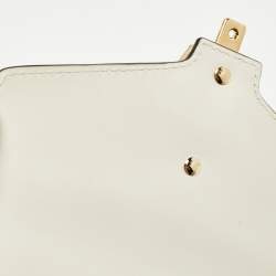 Pre Owned Gucci Off White Leather Mini Web Chain Sylvie Crossbody Bag