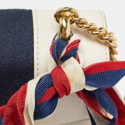 Pre Owned Gucci Off White Leather Mini Web Chain Sylvie Crossbody Bag