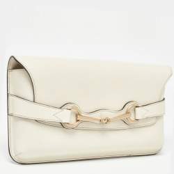 Gucci Off White Leather Bright Bit Clutch