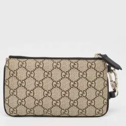 Gucci Beige GG Supreme Canvas Snake Print Wristlet Pouch
