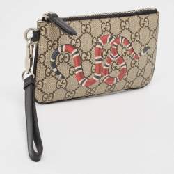 Gucci Beige GG Supreme Canvas Snake Print Wristlet Pouch