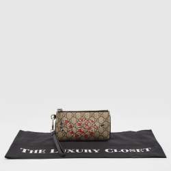 Gucci Beige GG Supreme Canvas Snake Print Wristlet Pouch