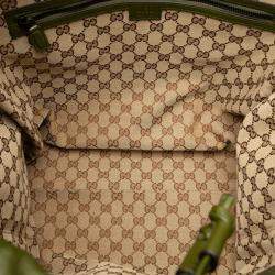 Gucci Green Leather Double G Drawstring Tote Bag