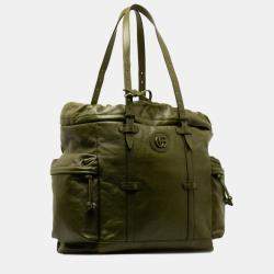 Gucci Green Leather Double G Drawstring Tote Bag
