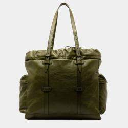 Gucci Green Leather Double G Drawstring Tote Bag