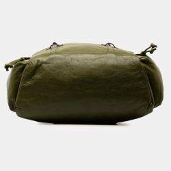 Gucci Green Leather Double G Drawstring Tote Bag