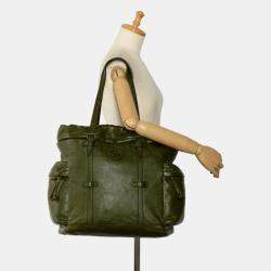Gucci Green Leather Double G Drawstring Tote Bag