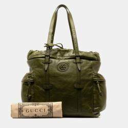 Gucci Green Leather Double G Drawstring Tote Bag