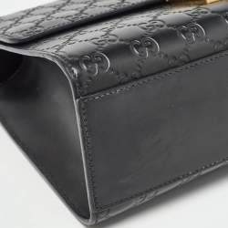 Pre Owned Gucci Black Guccissima Leather Medium Padlock Shoulder Bag