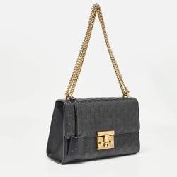 Pre Owned Gucci Black Guccissima Leather Medium Padlock Shoulder Bag