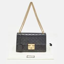Pre Owned Gucci Black Guccissima Leather Medium Padlock Shoulder Bag