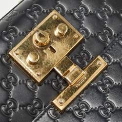 Pre Owned Gucci Black Guccissima Leather Medium Padlock Shoulder Bag