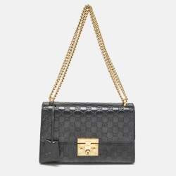 Pre Owned Gucci Black Guccissima Leather Medium Padlock Shoulder Bag