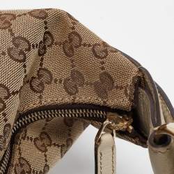 Pre Owned Gucci White/Beige GG Canvas Medium Horsebit Hobo