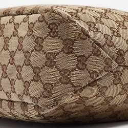 Pre Owned Gucci White/Beige GG Canvas Medium Horsebit Hobo