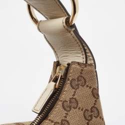 Pre Owned Gucci White/Beige GG Canvas Medium Horsebit Hobo